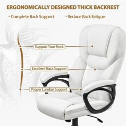 Kelvenix White High Back Desk Chair Adjustable Height Ergonomic Swivel Computer Chair - thumbnail 4