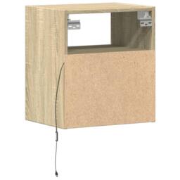 Berkfield Home Durable Wall-mounted Bedside Cabinet with LED Lights Sonoma Oak in Light Tan - thumbnail 8