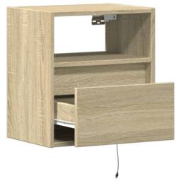 Berkfield Home Durable Wall-mounted Bedside Cabinet with LED Lights Sonoma Oak in Light Tan - thumbnail 9