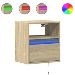 Berkfield Home Durable Wall-mounted Bedside Cabinet with LED Lights Sonoma Oak in Light Tan - thumbnail 3