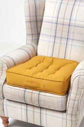 Homescapes Cotton Armchair Booster Cushion in Mustard - Size: 50 cm x 50 cm - thumbnail 1