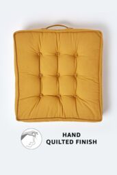 Homescapes Cotton Armchair Booster Cushion in Mustard - Size: 50 cm x 50 cm - thumbnail 3