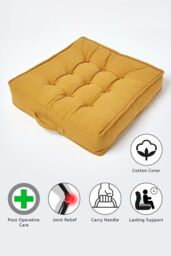Homescapes Cotton Armchair Booster Cushion in Mustard - Size: 50 cm x 50 cm - thumbnail 2