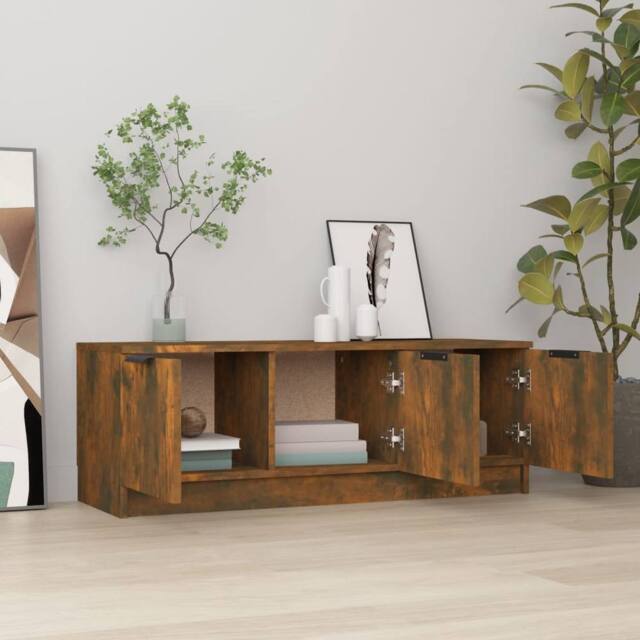 Berkfield Home TV Cabinet Smoked Oak 102x35x36.5 cm Engineered Wood in Brown - image 1