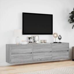 Berkfield Home TV Wall Cabinet with LED Grey Sonoma 180x31x45 cm - Size: 180 x 31 x 45 cm - thumbnail 4