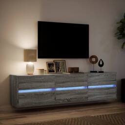 Berkfield Home TV Wall Cabinet with LED Grey Sonoma 180x31x45 cm - Size: 180 x 31 x 45 cm - thumbnail 5