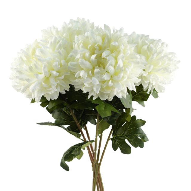 Pegdev Pack of 6 White Reflex Chrysanthemums 75cm Silk Flowers - image 1