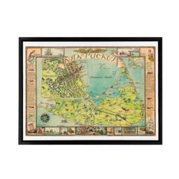 "Artery8 Sutton 1946 Pictorial Map Nantucket Island Framed Canvas Wall Art Print - Size: W24"" x H32""" - thumbnail 1