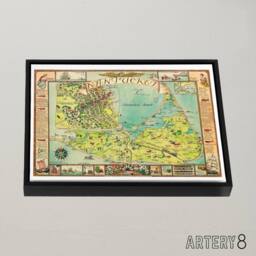 "Artery8 Sutton 1946 Pictorial Map Nantucket Island Framed Canvas Wall Art Print - Size: W24"" x H32""" - thumbnail 2