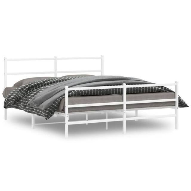 Berkfield Home Metal Bed Frame without Mattress with Footboard¬†White 150x200cm in White - Size: 150x200 cm - image 1