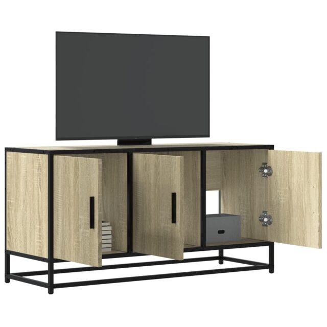 Berkfield Home TV Cabinet Sonoma Oak 100x35x50 cm Engineered Wood & Metal in Brown - Size: 100 x 35 x 50 cm - image 1