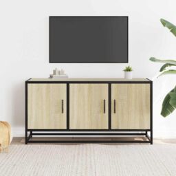 Berkfield Home TV Cabinet Sonoma Oak 100x35x50 cm Engineered Wood & Metal in Brown - Size: 100 x 35 x 50 cm - thumbnail 3