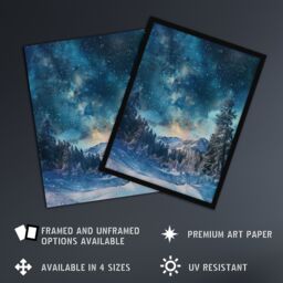 "Artery8 Night Snow Tranquil Forest Winter Landscape Stars Wall Art Print in Blue - Size: W18"" x H24""" - thumbnail 2