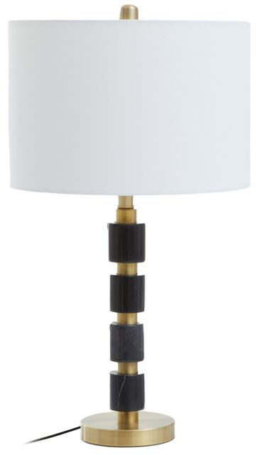 Orsina Black Marble & Gold Table Lamp, Drum Ivory Shade with Brushed Metal Finish, Contemporary Bedside Light - image 1