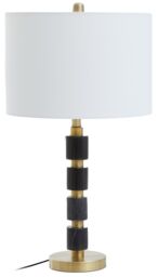 Orsina Black Marble & Gold Table Lamp, Drum Ivory Shade with Brushed Metal Finish, Contemporary Bedside Light