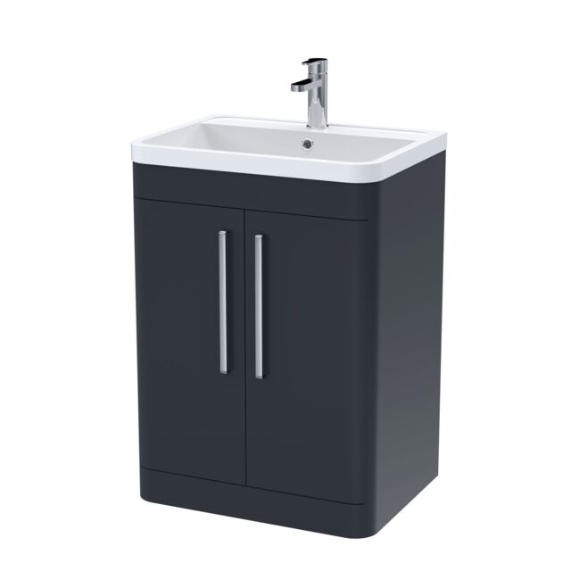 Balterley Contemporary Floor Standing 2 Door Bathroom Vanity Unit, Grey, 600mm in Black - image 1