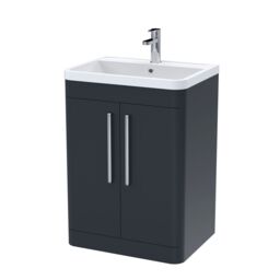 Balterley Contemporary Floor Standing 2 Door Bathroom Vanity Unit, Grey, 600mm in Black - thumbnail 1