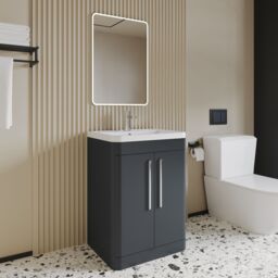 Balterley Contemporary Floor Standing 2 Door Bathroom Vanity Unit, Grey, 600mm in Black - thumbnail 4
