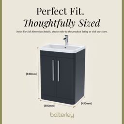 Balterley Contemporary Floor Standing 2 Door Bathroom Vanity Unit, Grey, 600mm in Black - thumbnail 5
