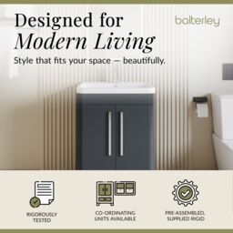 Balterley Contemporary Floor Standing 2 Door Bathroom Vanity Unit, Grey, 600mm in Black - thumbnail 2