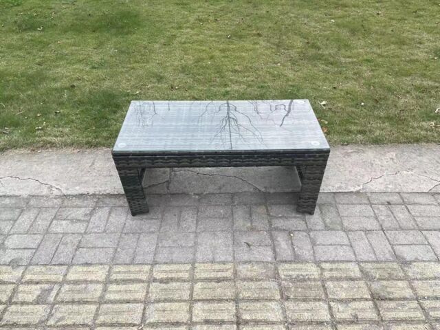 Fimous Rattan Oblong Rectangular Coffee Tea Table Outdoor Garden Furniture Patio Accessory in Dark Grey - image 1