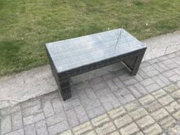 Fimous Rattan Oblong Rectangular Coffee Tea Table Outdoor Garden Furniture Patio Accessory in Dark Grey - thumbnail 2