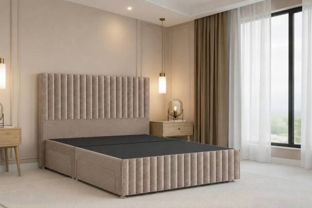 "Nexus Mattresses Ltd Verona Plush Divan Bed Base No Drawers - 12"" Footboard & 54"" Headboard in Bronze - Size: Single" - image 1