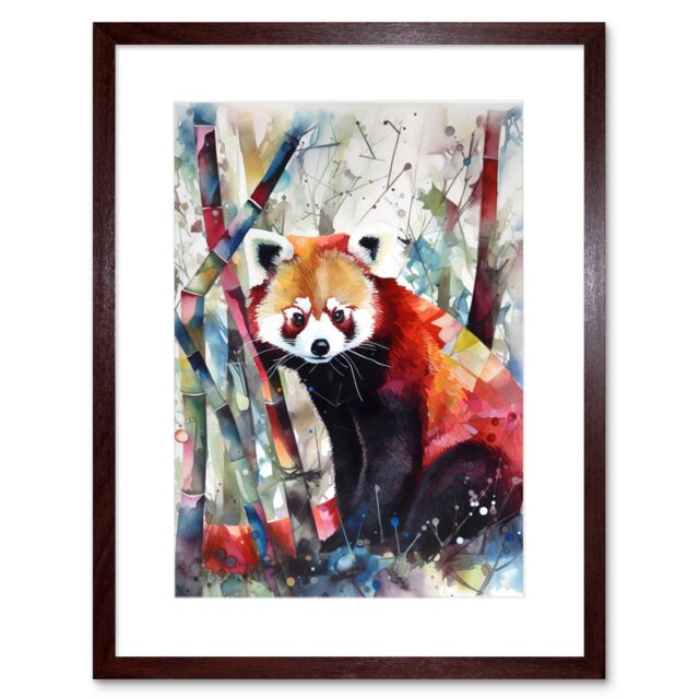 "Artery8 Wall Art Print Red Panda In Bamboo Forest Folk Artwork Framed 9X7 Inch in Brown - Size: W7"" x H9""" - image 1