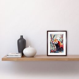 "Artery8 Wall Art Print Red Panda In Bamboo Forest Folk Artwork Framed 9X7 Inch in Brown - Size: W7"" x H9""" - thumbnail 2