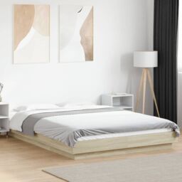 Berkfield Home Bed Frame with LED Lights without Mattress Sonoma Oak 140x200cm in Brown - Size: 140x200 cm - thumbnail 1