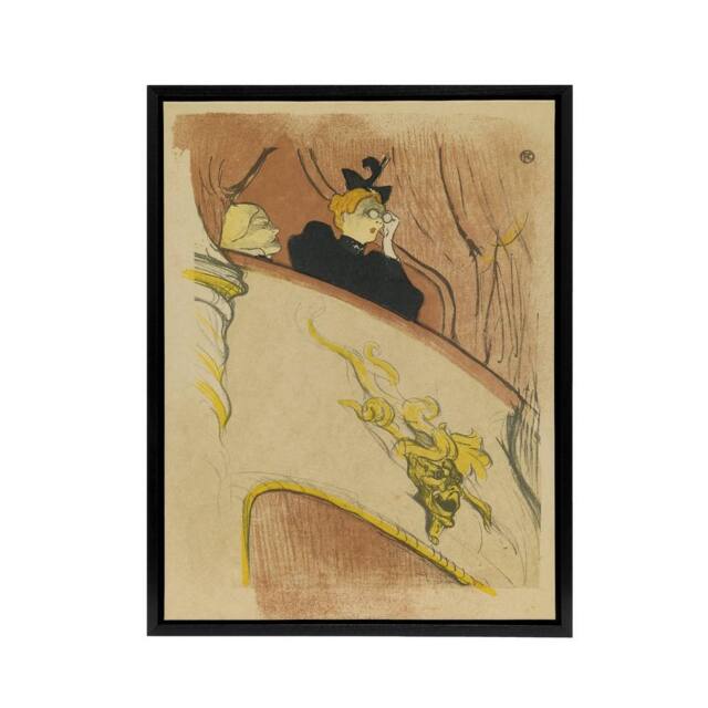 "Artery8 Box Sit with Gilded Mask Sketch Framed Canvas Wall Art Print Lautrec in Beige - Size: W12"" x H16""" - image 1