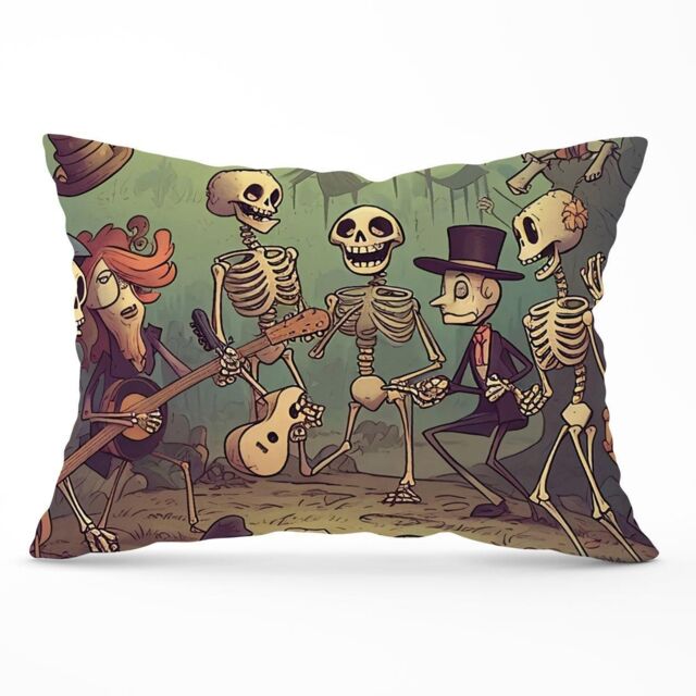 Warren Reed - Designer Cartoonish Skeletons Having A Party Cushions in Blue - Size: 60 cm x 60 cm - image 1