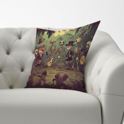 Warren Reed - Designer Cartoonish Skeletons Having A Party Cushions in Blue - Size: 60 cm x 60 cm - thumbnail 3