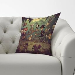 Warren Reed - Designer Cartoonish Skeletons Having A Party Cushions in Blue - Size: 60 cm x 60 cm - thumbnail 2
