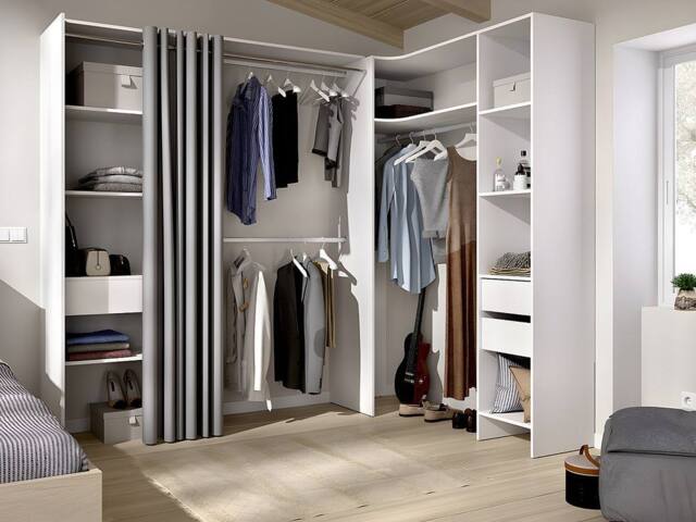 Vente-unique Extendable Corner Wardrobe - L 164 / 214 Cm - White & Grey - image 1