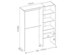 Vente-unique Extendable Corner Wardrobe - L 164 / 214 Cm - White & Grey - thumbnail 9