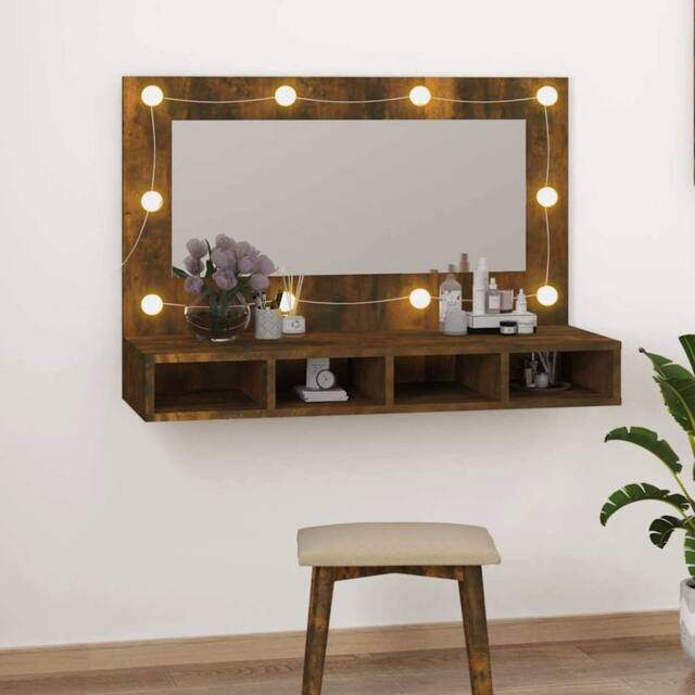 Berkfield Home Mirror Cabinet with LED Smoked Oak 90x31.5x62 cm in Brown - image 1