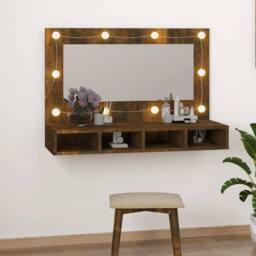 Berkfield Home Mirror Cabinet with LED Smoked Oak 90x31.5x62 cm in Brown - thumbnail 1