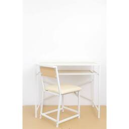 Nordara Compact Office Desk & Chair Set Metal Frame Cushion Seat in Beige - thumbnail 4