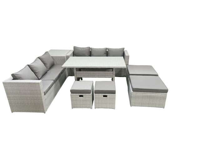 Fimous Rattan Garden Furniture Set Outdoor 10 Seater Patio Dining Sets with Glass Top Dining Table & Side Table Light Grey Mixed - image 1