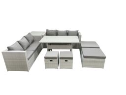 Fimous Rattan Garden Furniture Set Outdoor 10 Seater Patio Dining Sets with Glass Top Dining Table & Side Table Light Grey Mixed - thumbnail 1