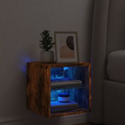 Berkfield Home TV Wall Cabinet with LED Lights Smoked Oak 30x28.5x30 cm in Brown - thumbnail 3