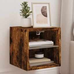 Berkfield Home TV Wall Cabinet with LED Lights Smoked Oak 30x28.5x30 cm in Brown - thumbnail 1