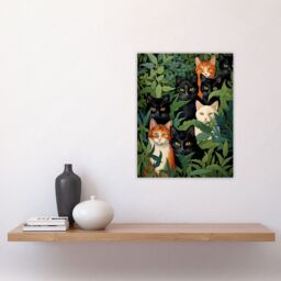 Artery8 5 Black Cats By Julia Davidson Quirky Black Ginger White Cat Group In Green Botanicals Unframed Wall Art Print Poster Home Decor Premium - thumbnail 4