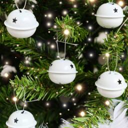 Melody Maison Set Of 8 White Hanging Bell Christmas Decorations - 4cm - thumbnail 6