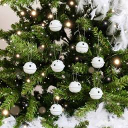 Melody Maison Set Of 8 White Hanging Bell Christmas Decorations - 4cm - thumbnail 3