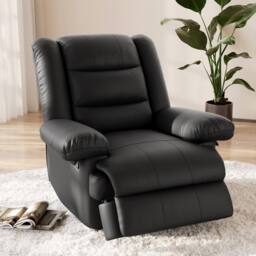 Gartistgo Manual Recliner Armchair PU Leather Padded Lounge Chair Sofa in Black