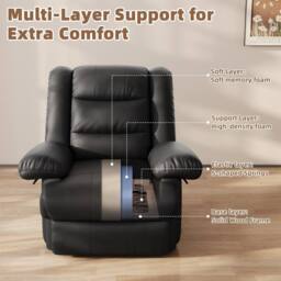 Gartistgo Manual Recliner Armchair PU Leather Padded Lounge Chair Sofa in Black - thumbnail 3