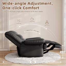 Gartistgo Manual Recliner Armchair PU Leather Padded Lounge Chair Sofa in Black - thumbnail 2