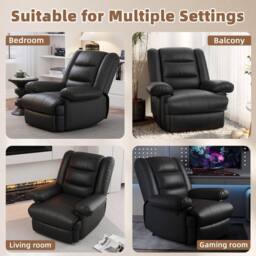 Gartistgo Manual Recliner Armchair PU Leather Padded Lounge Chair Sofa in Black - thumbnail 4
